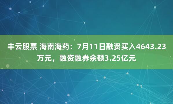 丰云股票 海南海药：7月11日融资买入4643.23万元，融资融券余额3.25亿元